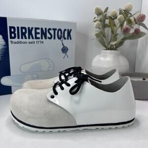 Birkenstock Maine Patent Leather Suede Shoe White Regular Fit Women 7/Men 5 NWB